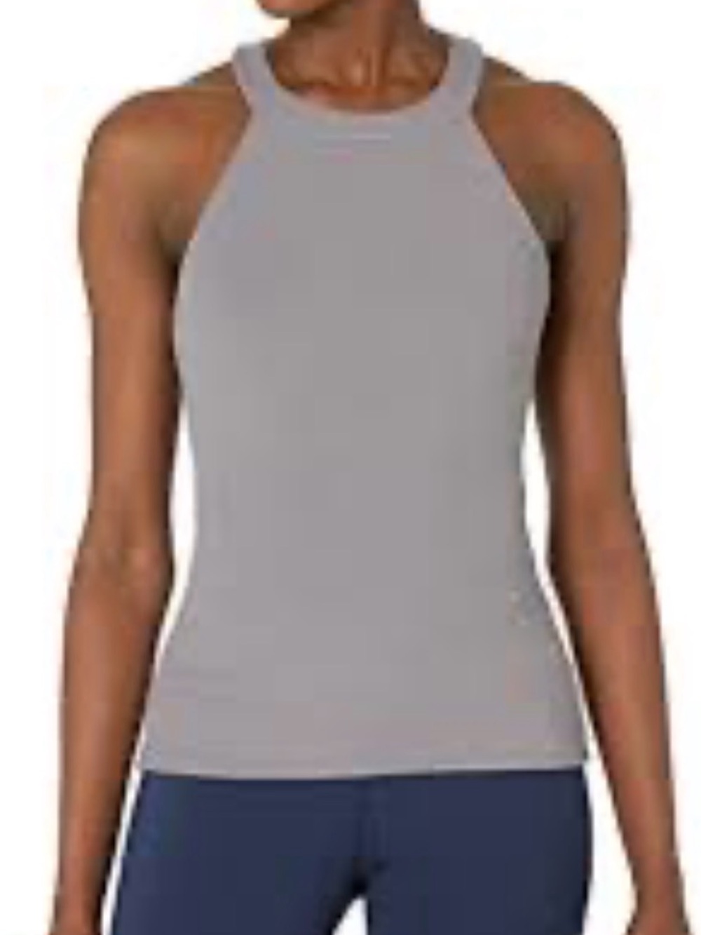 ALO Yoga Ribbed High-Neck Racerback bra Tank Charcoal size Medium - Picture 2 of 8